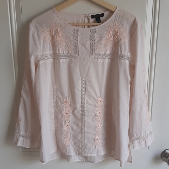 J. Crew Tops - J Crew Blush Pink Embroidered Lace Blouse Size 2